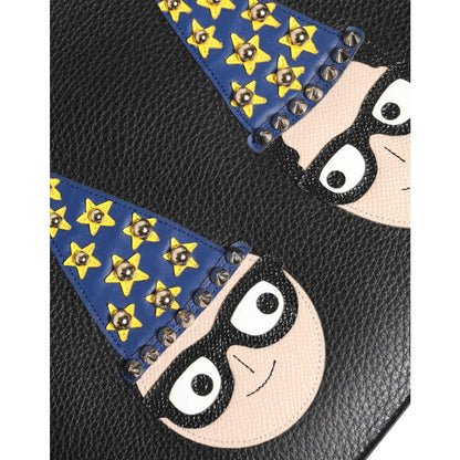 Dolce & Gabbana Black Leather Pouch Bag with DGFamily Embellished Design