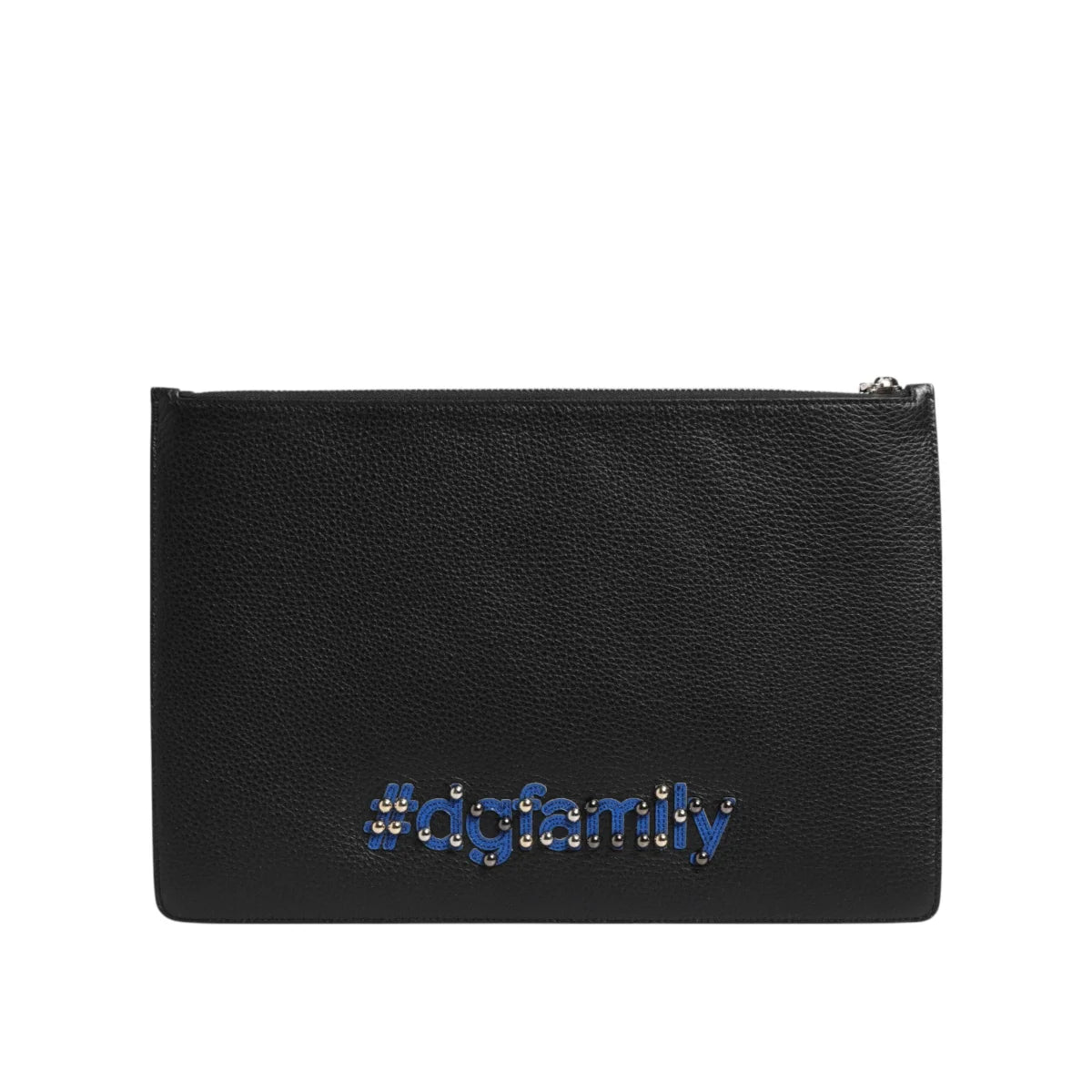 Dolce & Gabbana Black Leather Pouch Bag with DGFamily Embellished Design