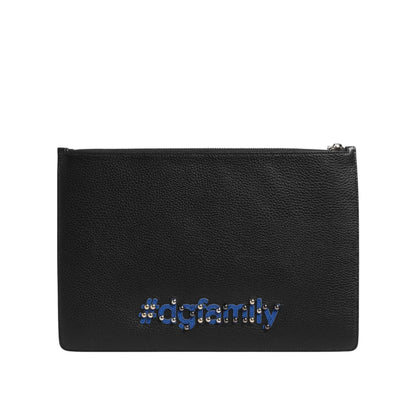 Dolce & Gabbana Black Leather Pouch Bag with DGFamily Embellished Design