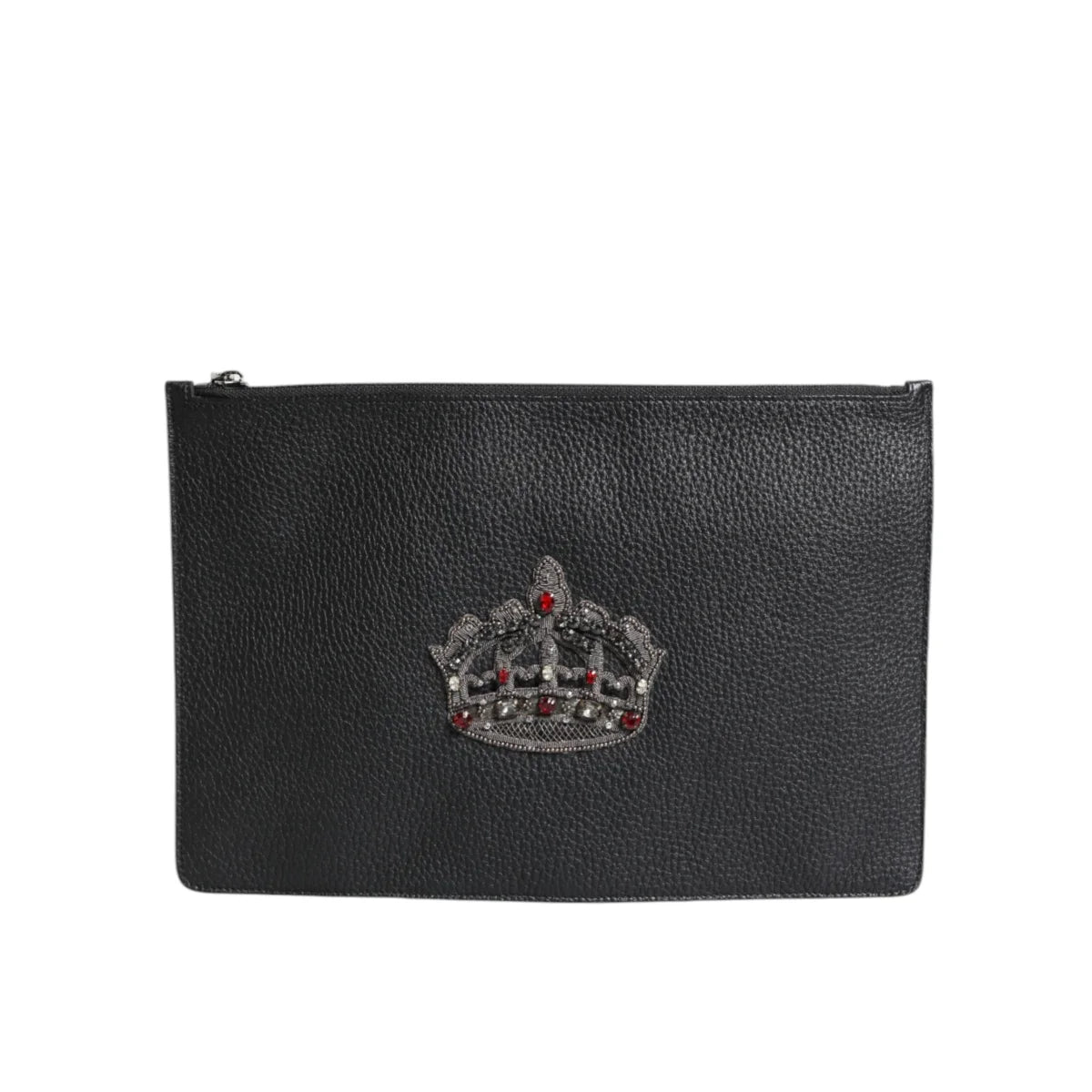 Dolce Gabbana Black Leather Pouch Bag with Logo Engraved Detailing &