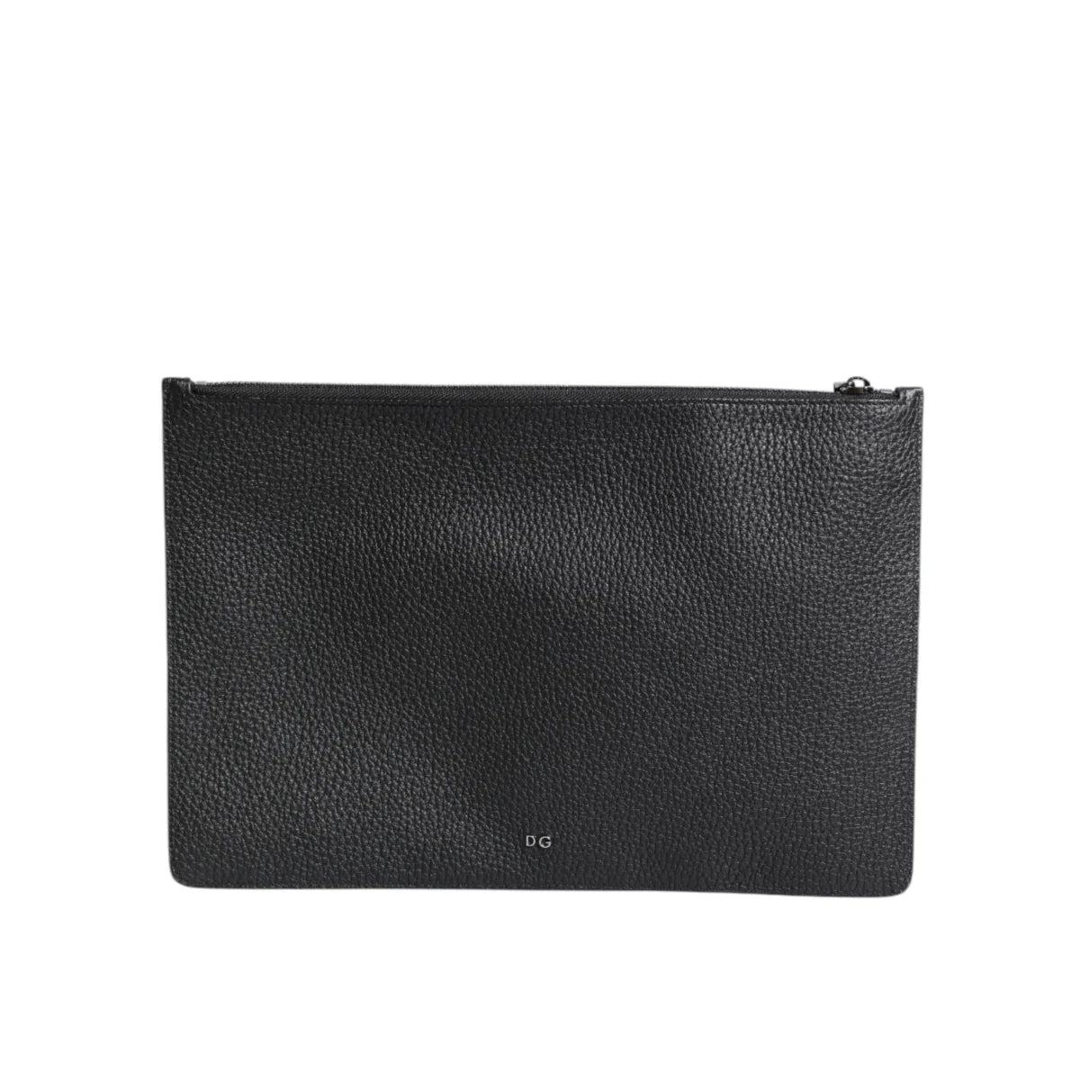 Dolce Gabbana Black Leather Pouch Bag with Logo Engraved Detailing &