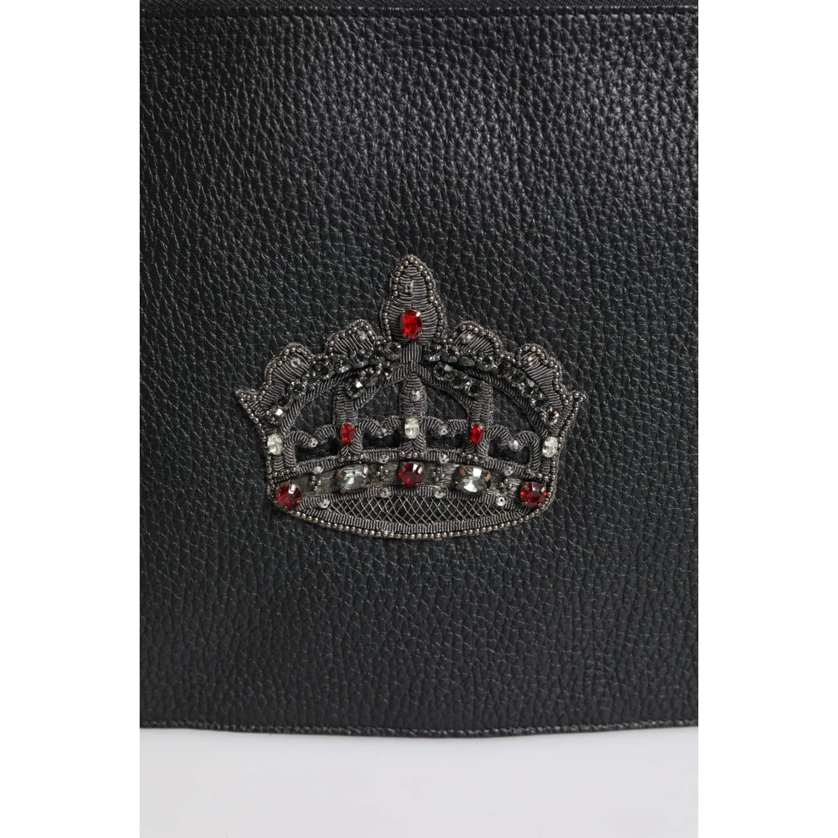 Dolce Gabbana Black Leather Pouch Bag with Logo Engraved Detailing &