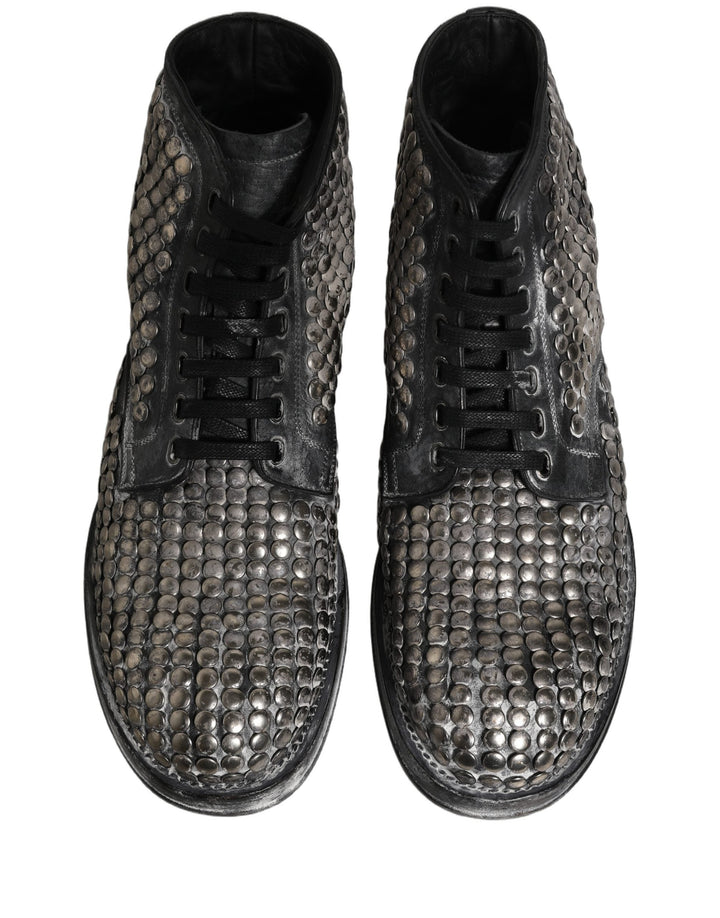 Dolce &amp; Gabbana Black Leather Runway Studs Ankle Boots Shoes