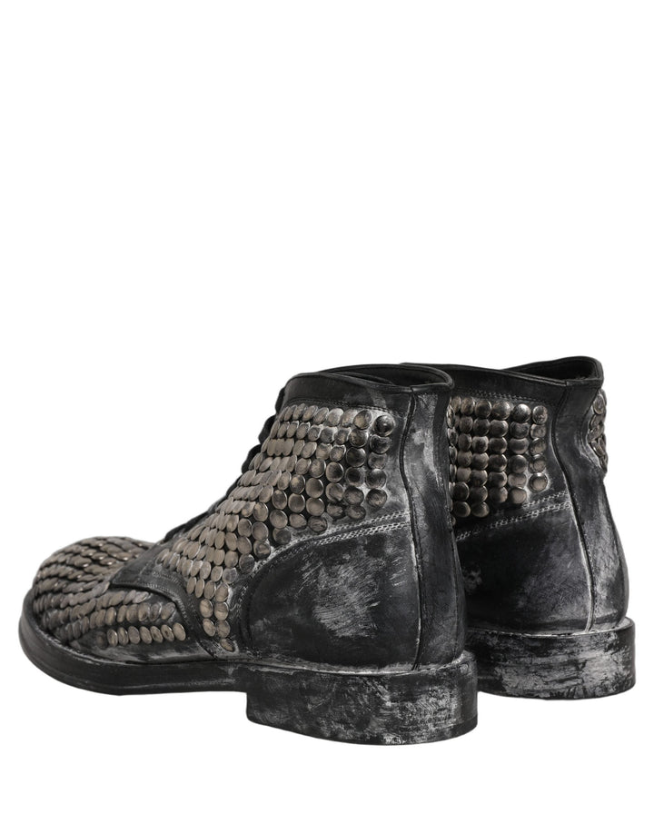 Dolce &amp; Gabbana Black Leather Runway Studs Ankle Boots Shoes