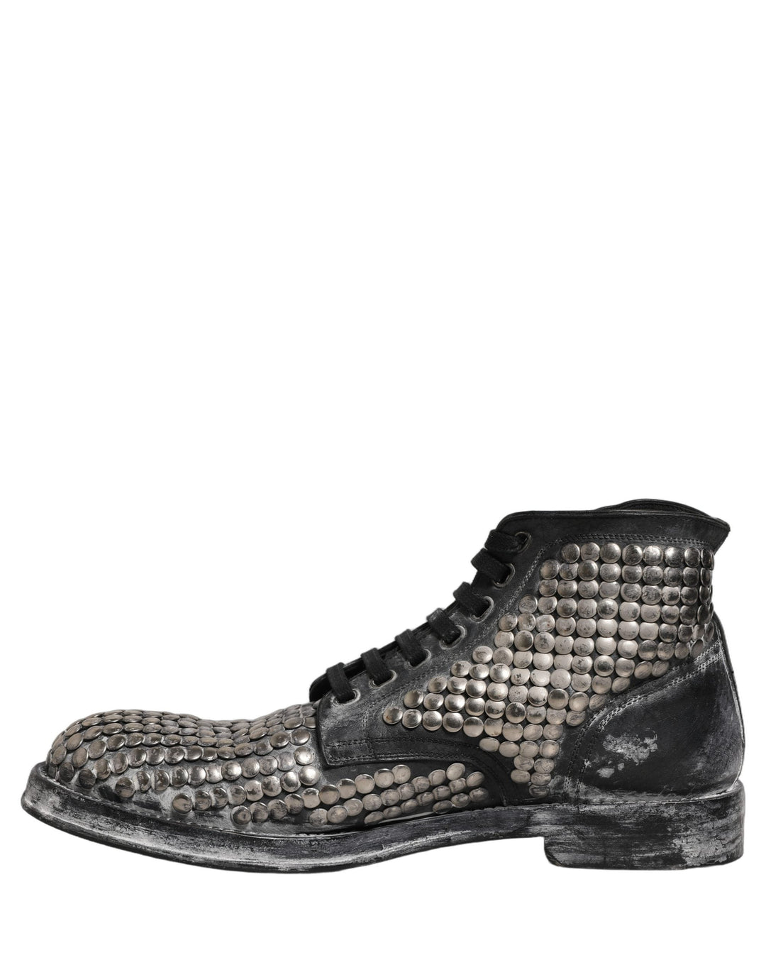 Dolce &amp; Gabbana Black Leather Runway Studs Ankle Boots Shoes