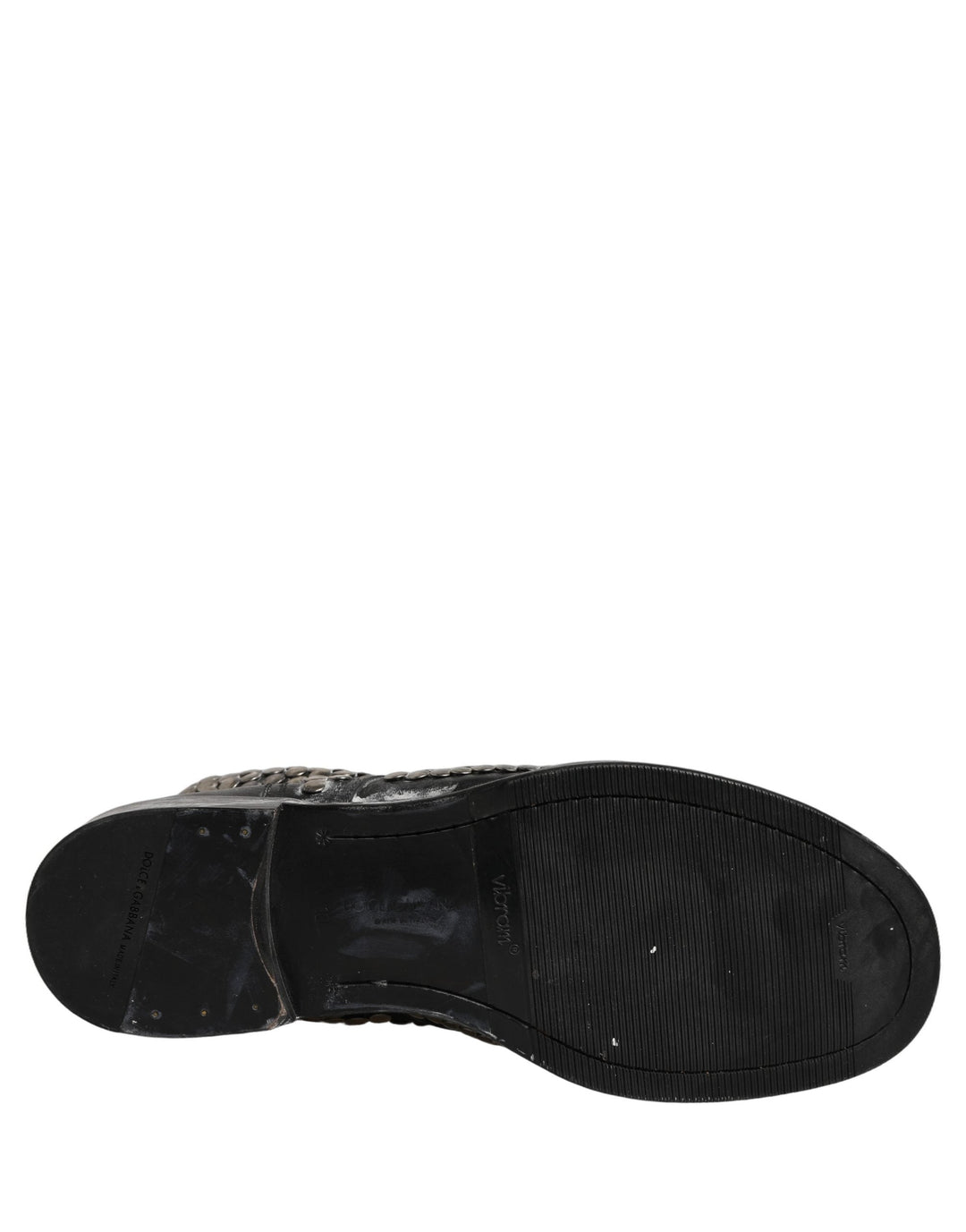 Dolce &amp; Gabbana Black Leather Runway Studs Ankle Boots Shoes