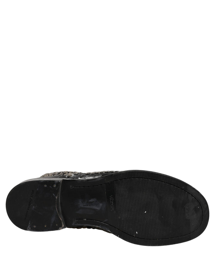 Dolce &amp; Gabbana Black Leather Runway Studs Ankle Boots Shoes