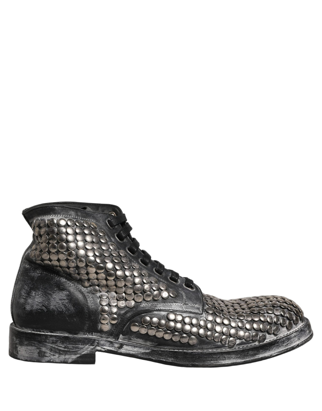 Dolce &amp; Gabbana Black Leather Runway Studs Ankle Boots Shoes