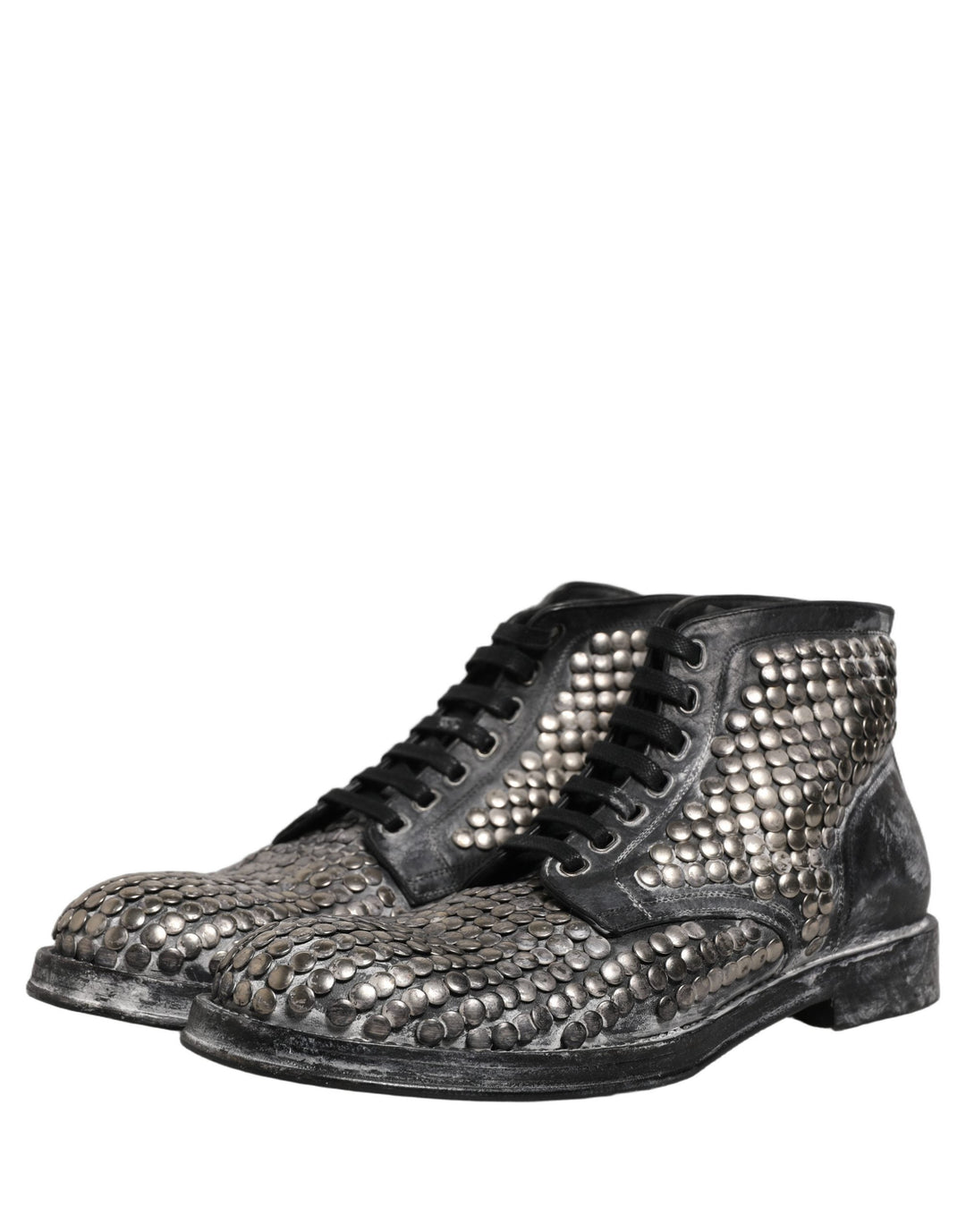 Dolce &amp; Gabbana Black Leather Runway Studs Ankle Boots Shoes