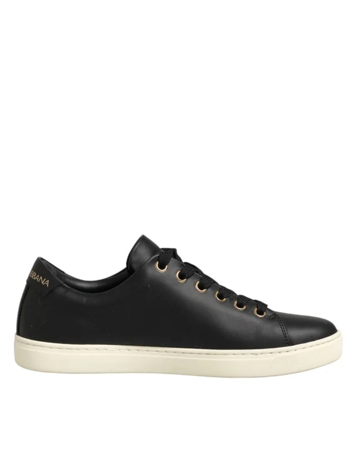 Dolce &amp; Gabbana Black Leather Sacred Heart Sneakers Shoes