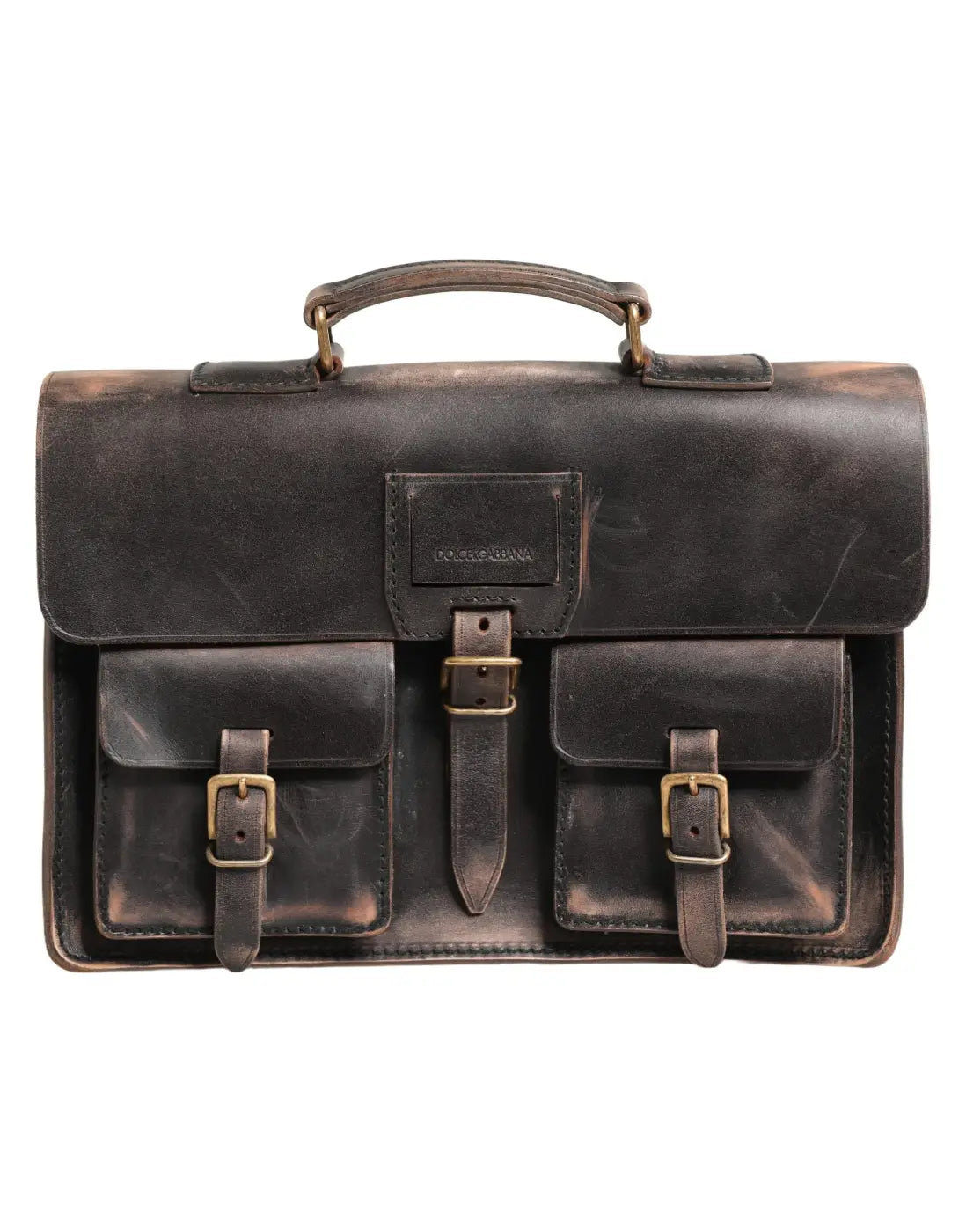 Dolce & Gabbana Black Leather Shoulder Satchel Briefcase Men Borse Bag