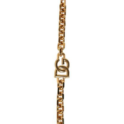 Dolce & Gabbana Black Leather Shoulder Strap with Gold Chain and Pearls