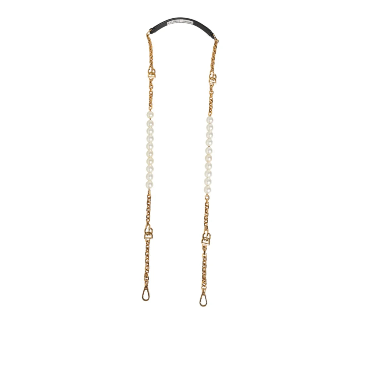 Dolce & Gabbana Black Leather Shoulder Strap with Gold Chain and Pearls