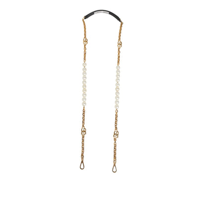 Dolce & Gabbana Black Leather Shoulder Strap with Gold Chain and Pearls
