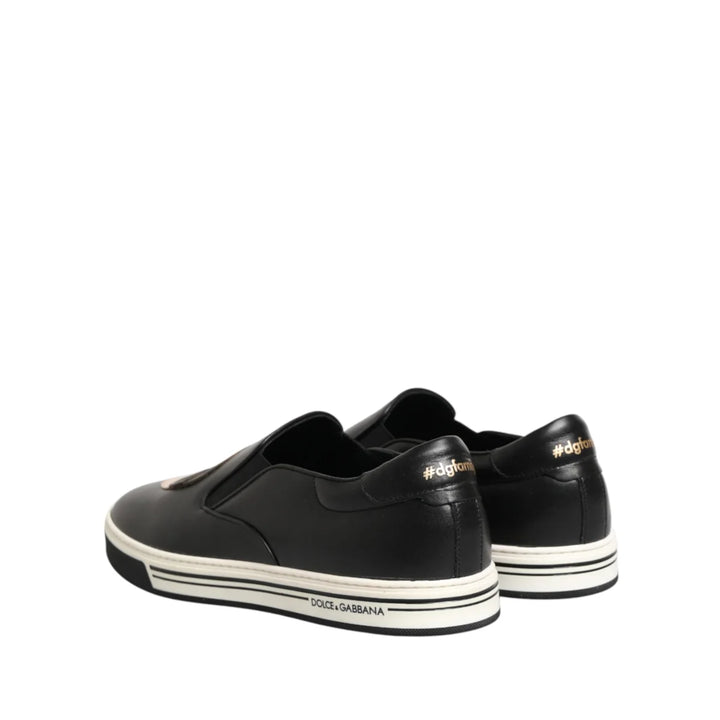 Dolce &amp; Gabbana Black Leather Signature Figures Sneakers Shoes
