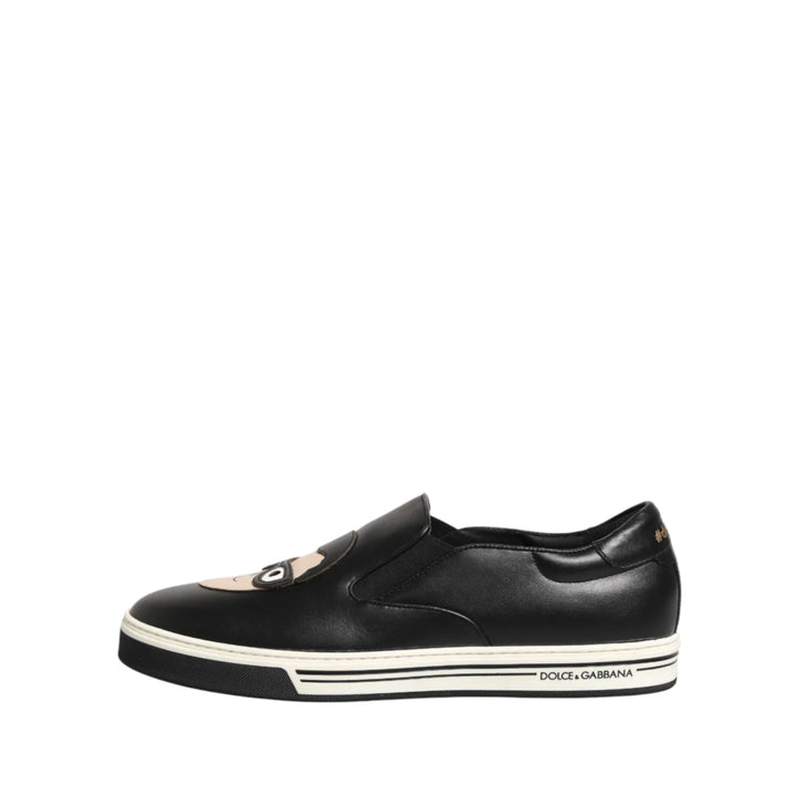 Dolce &amp; Gabbana Black Leather Signature Figures Sneakers Shoes
