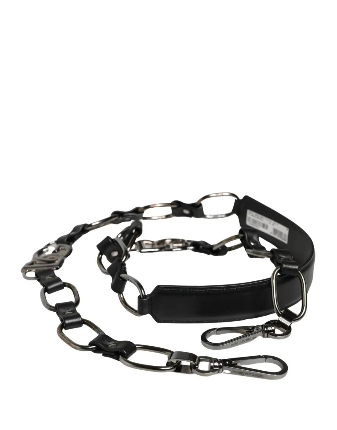 Dolce &amp; Gabbana Black Leather Silver Chain Bag Accessory Shoulder Strap