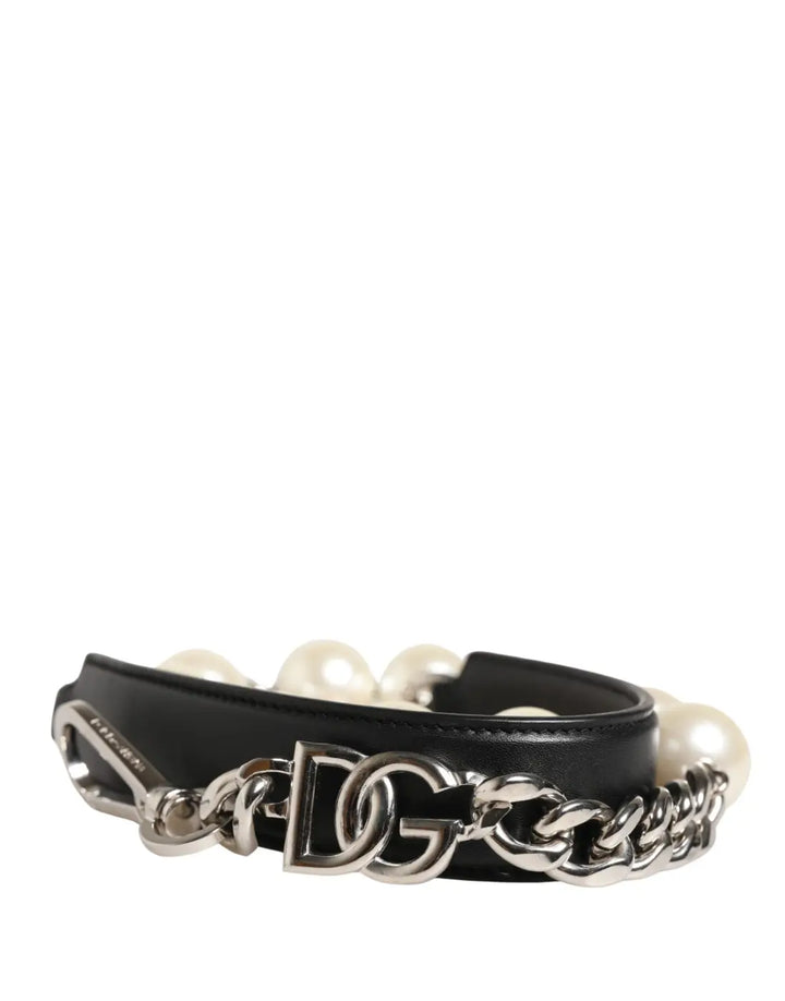 Dolce &amp; Gabbana Black Leather Silver Chain Bag Accessory Shoulder Strap