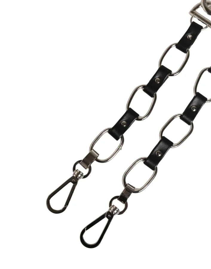 Dolce &amp; Gabbana Black Leather Silver Chain Bag Accessory Shoulder Strap