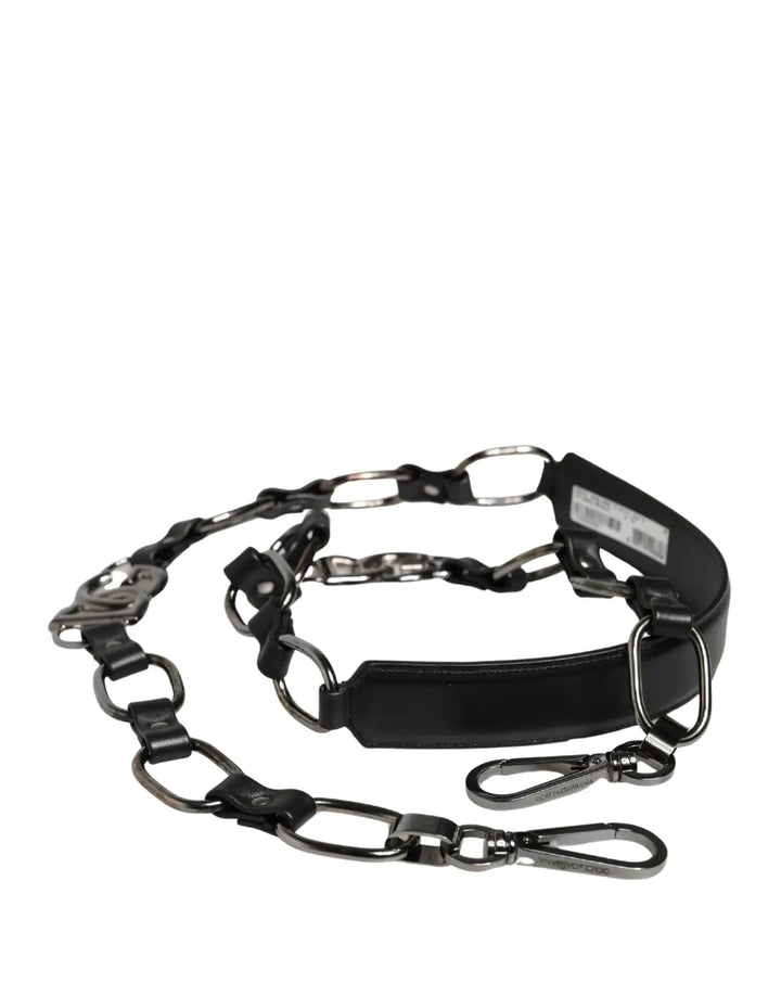 Dolce &amp; Gabbana Black Leather Silver Chain Bag Accessory Shoulder Strap