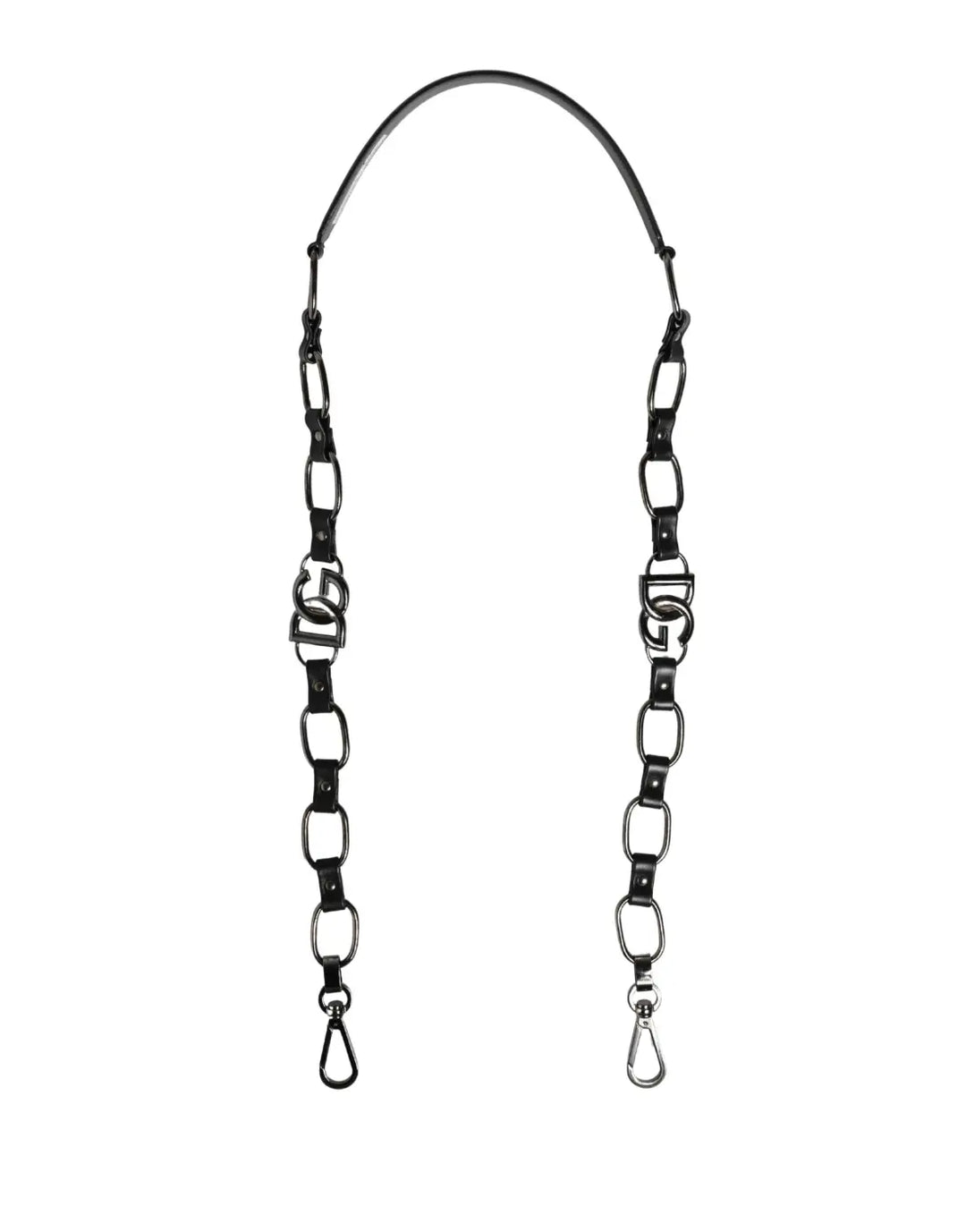 Dolce &amp; Gabbana Black Leather Silver Chain Bag Accessory Shoulder Strap