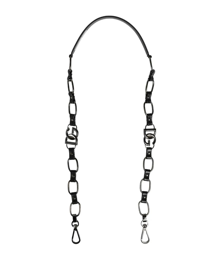 Dolce &amp; Gabbana Black Leather Silver Chain Bag Accessory Shoulder Strap