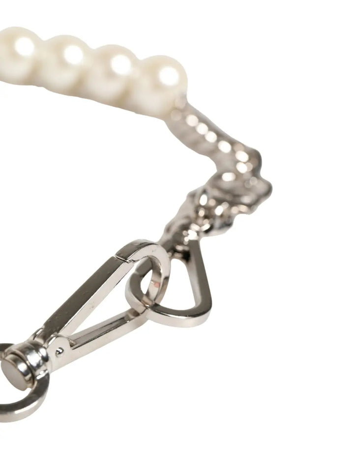 Dolce &amp; Gabbana Black Leather Silver Chain Bag Accessory Shoulder Strap