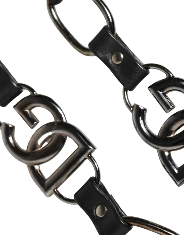 Dolce &amp; Gabbana Black Leather Silver Chain Bag Accessory Shoulder Strap