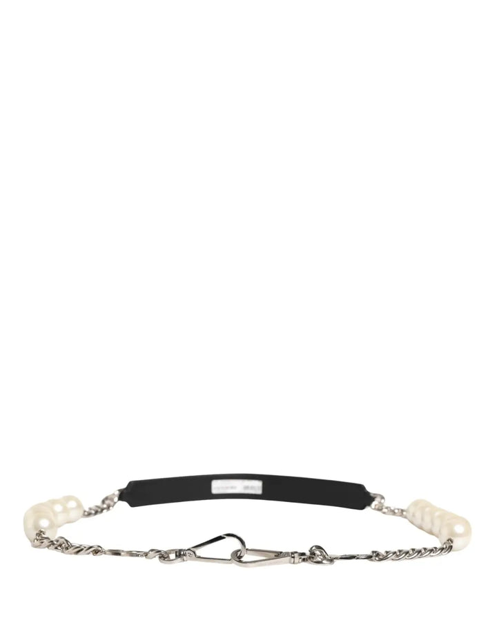 Dolce &amp; Gabbana Black Leather Silver Chain Bag Accessory Shoulder Strap