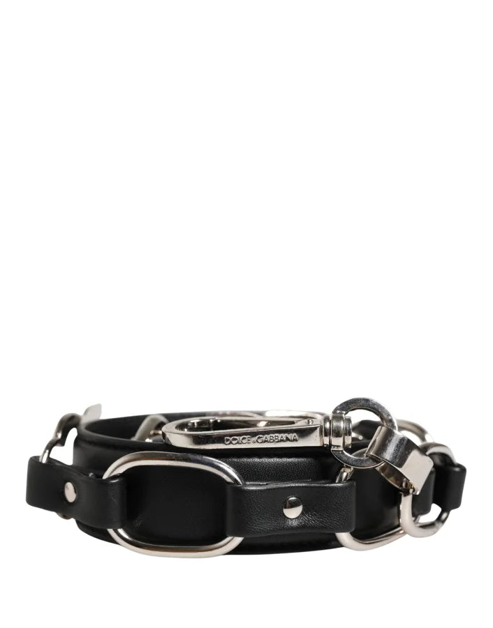Dolce &amp; Gabbana Black Leather Silver Chain Bag Accessory Shoulder Strap