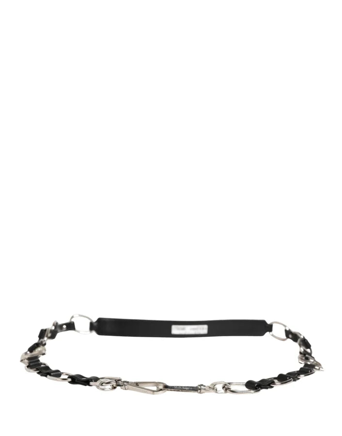 Dolce & Gabbana - Black Leather Silver Chain Bag Accessory Shoulder Strap