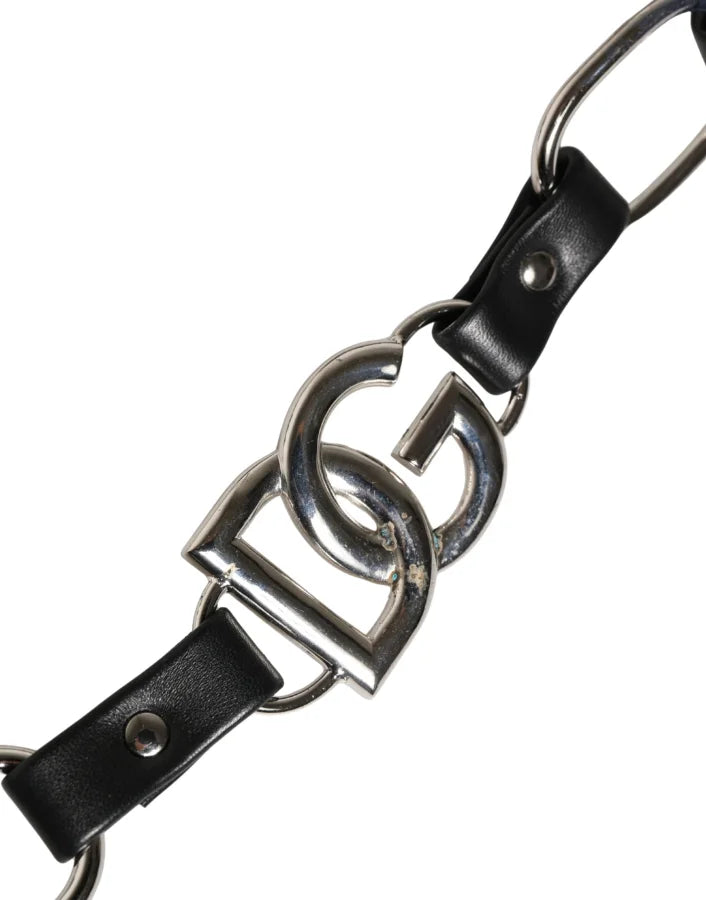 Dolce &amp; Gabbana Black Leather Silver Chain Bag Accessory Shoulder Strap