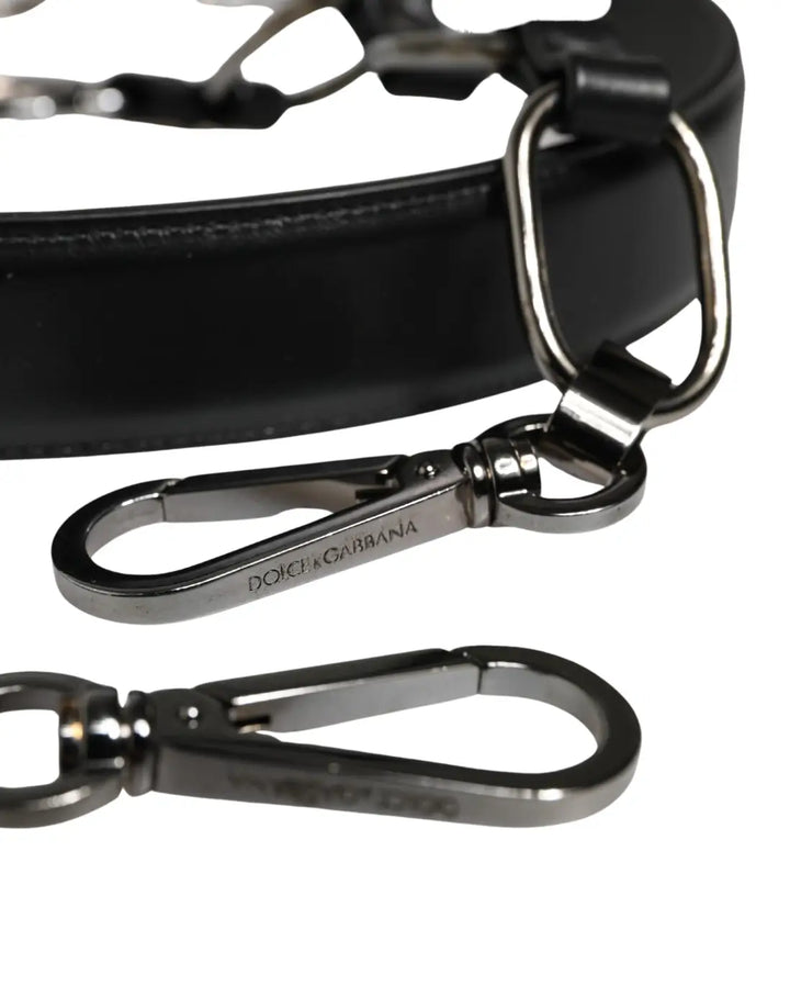 Dolce &amp; Gabbana Black Leather Silver Chain Bag Accessory Shoulder Strap