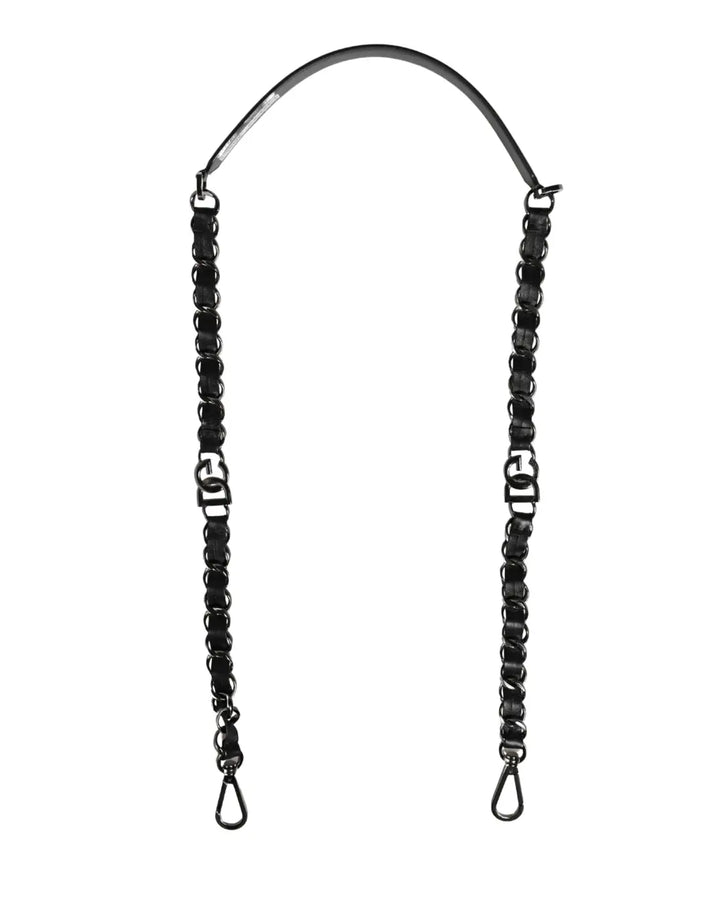 Dolce &amp; Gabbana Black Leather Silver Chain Bag Accessory Shoulder Strap