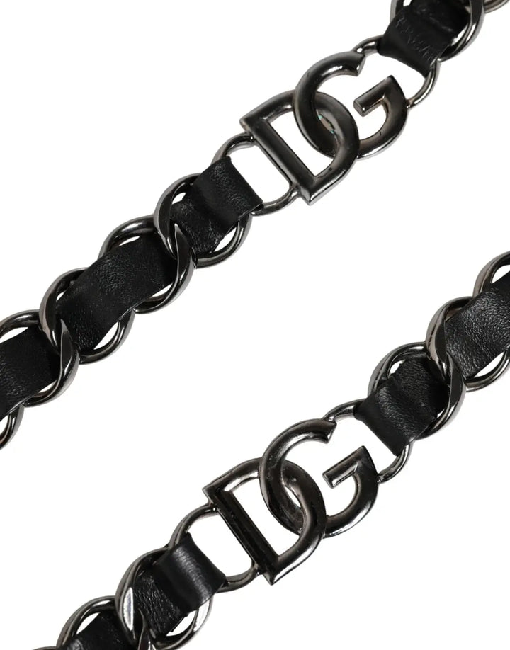 Dolce &amp; Gabbana Black Leather Silver Chain Bag Accessory Shoulder Strap