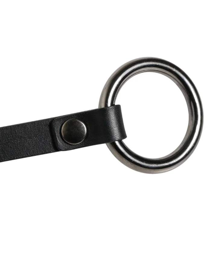 Dolce &amp; Gabbana Black Leather Silver Chain Waist Men Belt