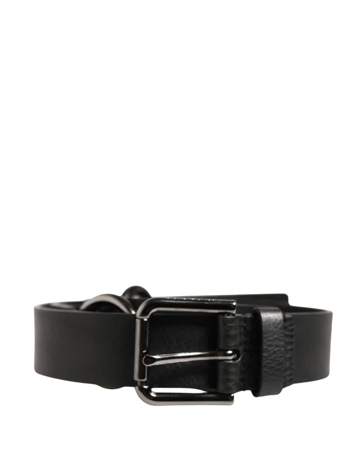 Dolce &amp; Gabbana Black Leather Silver Chain Waist Men Belt