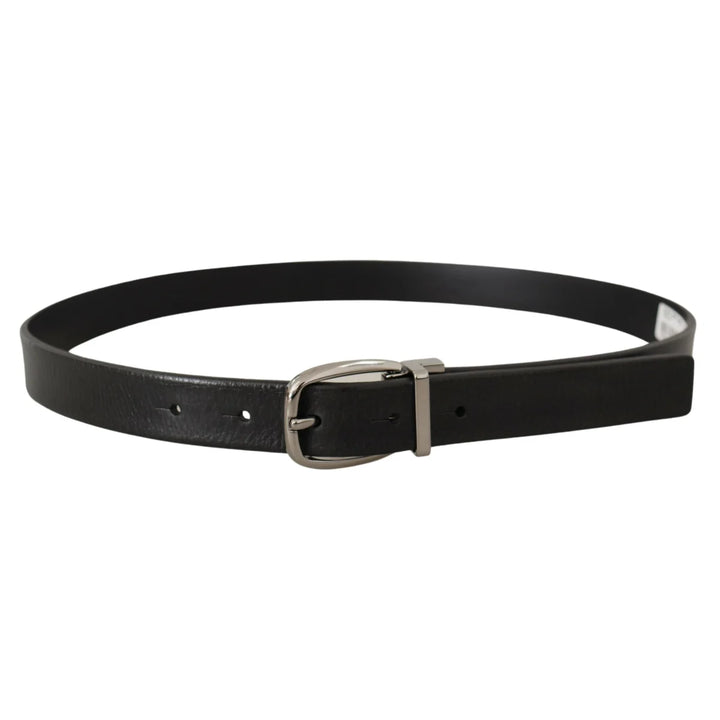 Dolce & Gabbana Black Leather Silver Chrome Metal Logo Buckle Belt