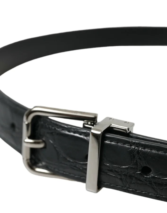 Dolce &amp; Gabbana Black Leather Silver Metal Buckle Belt