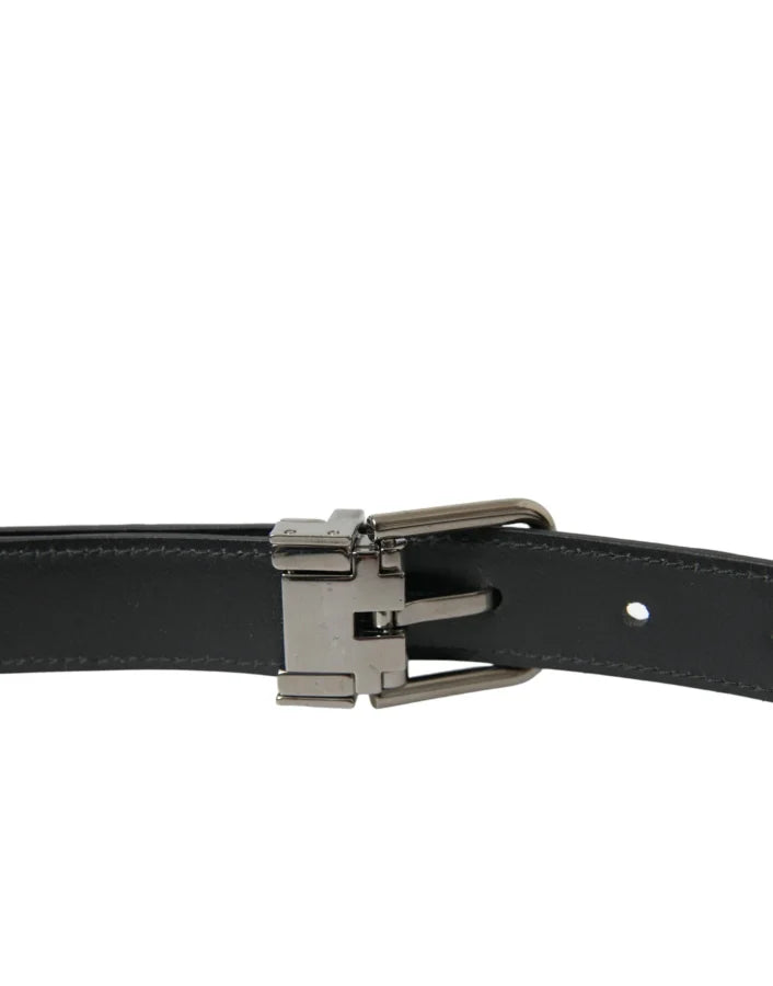 Dolce &amp; Gabbana Black Leather Silver Metal Buckle Belt