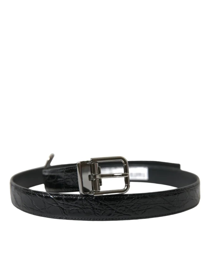 Dolce &amp; Gabbana Black Leather Silver Metal Buckle Belt