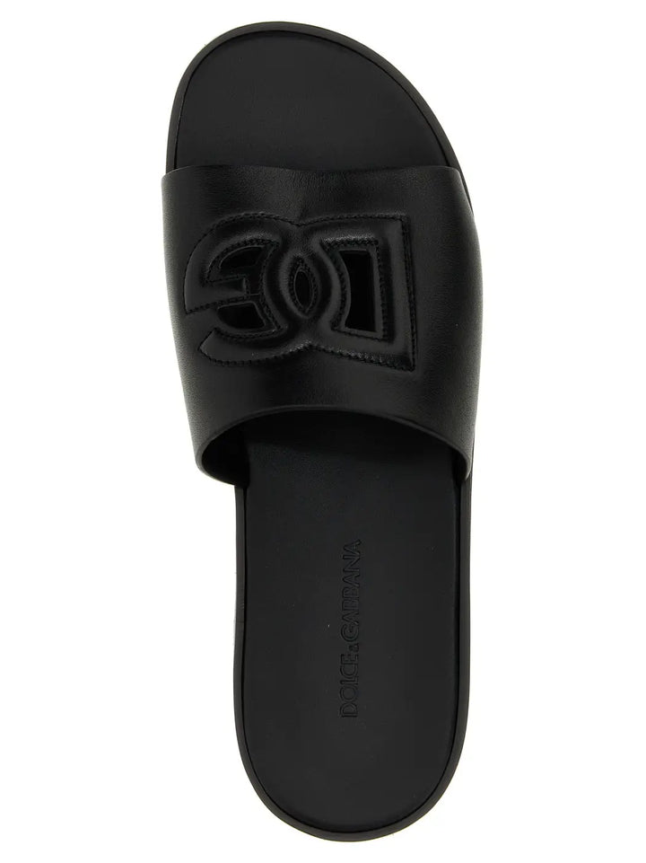 Dolce &amp; Gabbana Black Leather Slides
