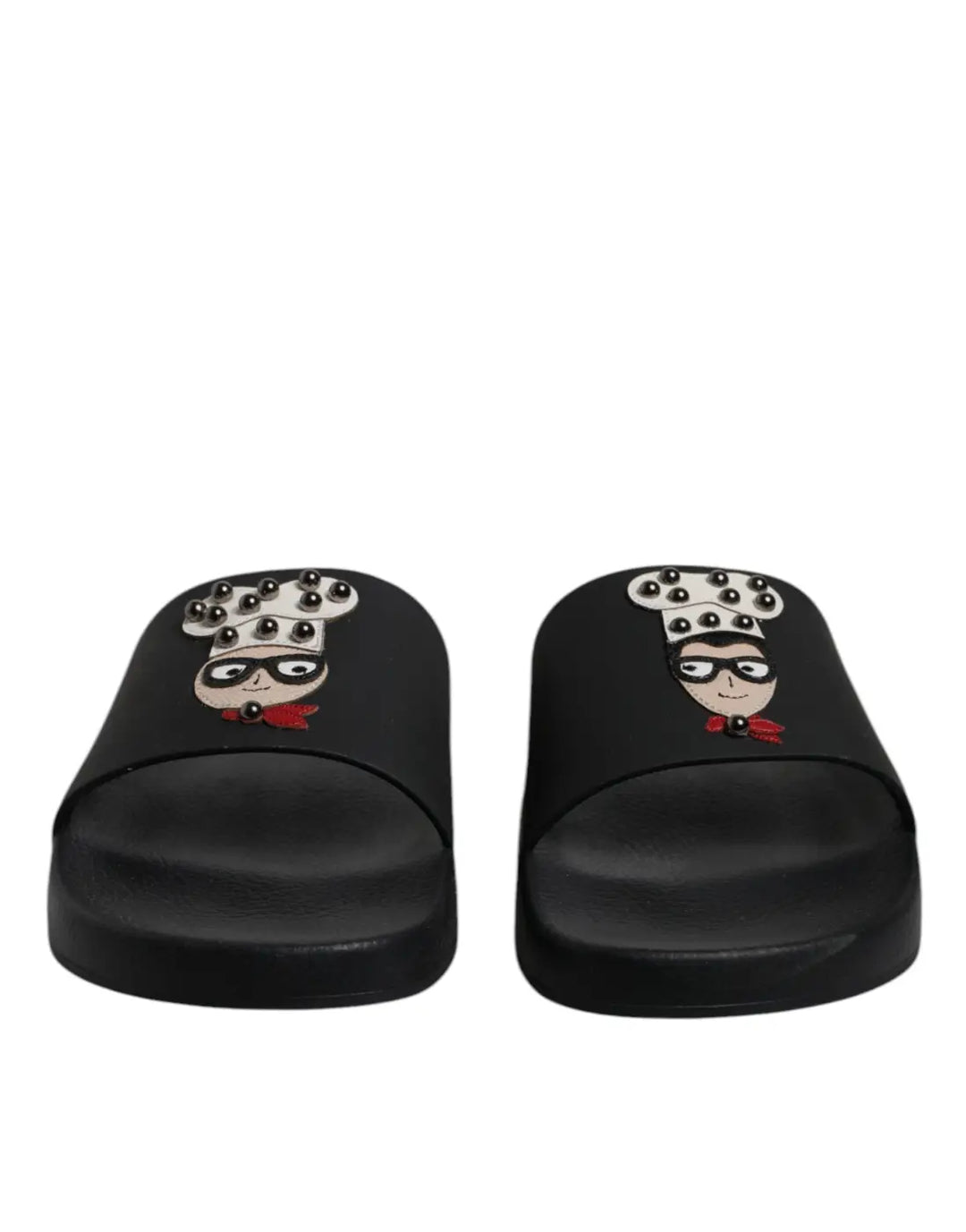 Dolce &amp; Gabbana Black Leather Slides Sandals Beachwear Shoes