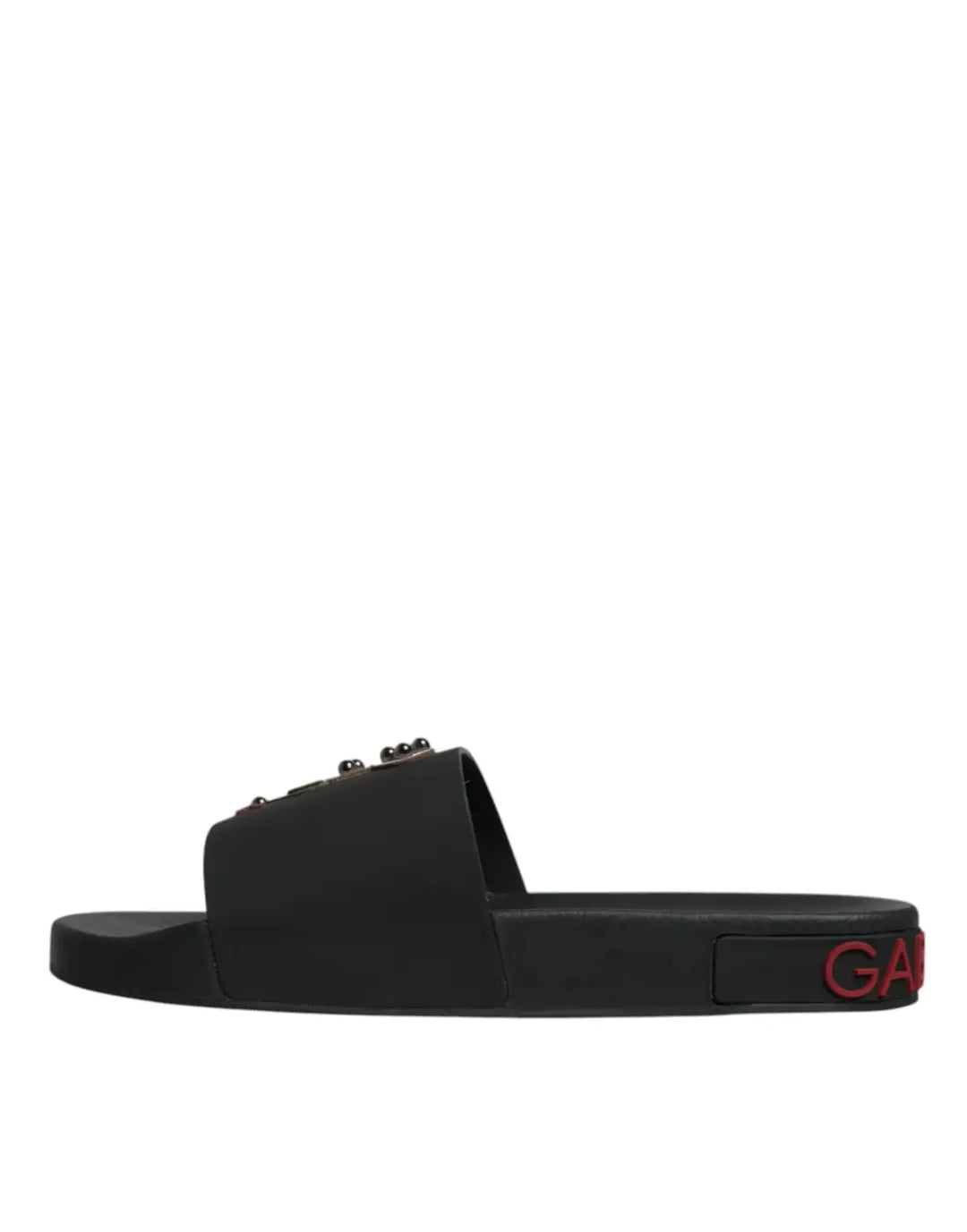 Dolce &amp; Gabbana Black Leather Slides Sandals Beachwear Shoes