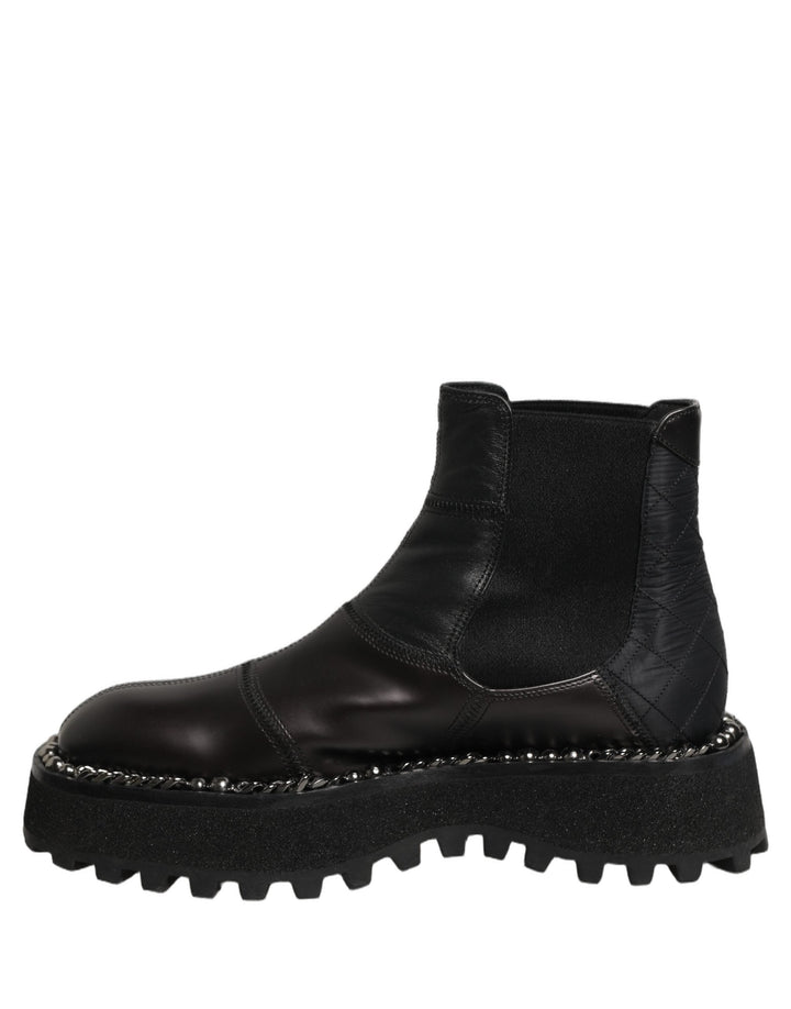 Dolce &amp; Gabbana Black Leather Slip on Chelsea Boots Shoes