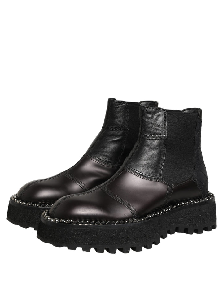 Dolce &amp; Gabbana Black Leather Slip on Chelsea Boots Shoes