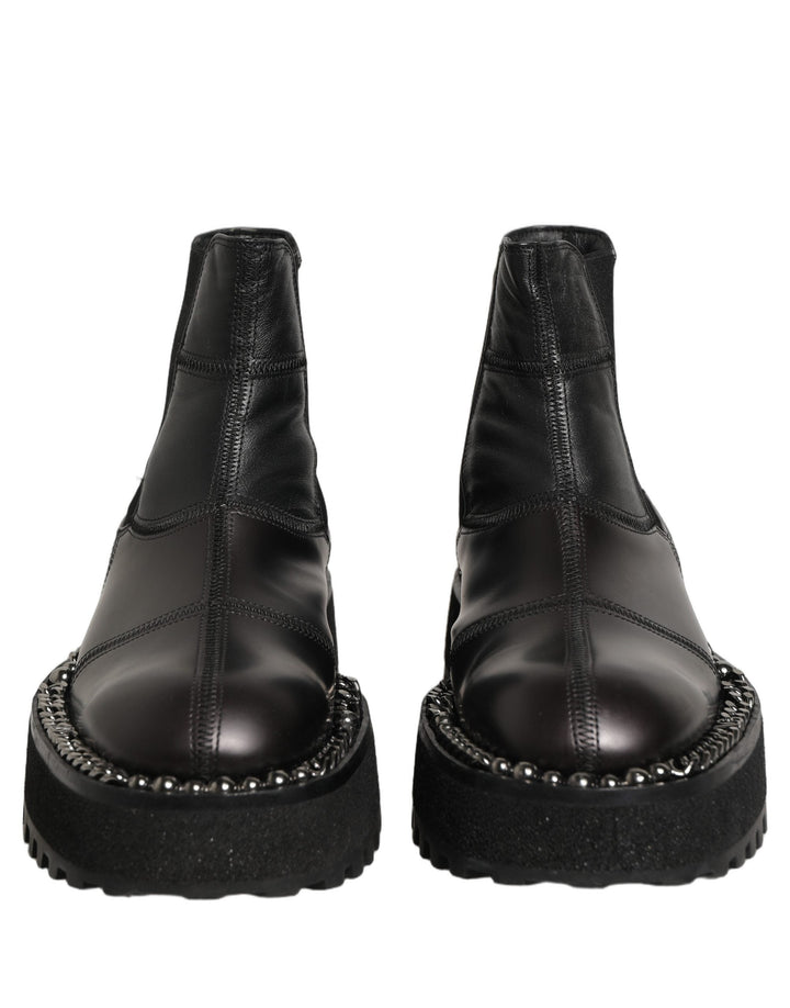 Dolce &amp; Gabbana Black Leather Slip on Chelsea Boots Shoes