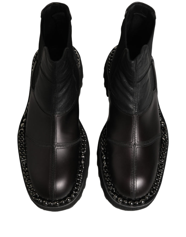 Dolce &amp; Gabbana Black Leather Slip on Chelsea Boots Shoes