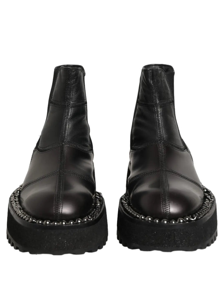 Dolce &amp; Gabbana Black Leather Slip On Chelsea Boots Shoes