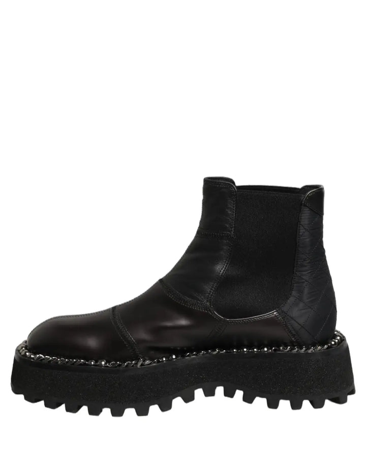 Dolce &amp; Gabbana Black Leather Slip On Chelsea Boots Shoes
